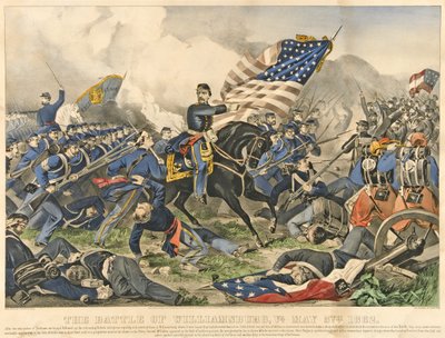 Die Schlacht von Williamsburg, VA, 5. Mai 1852, veröffentlicht 1862 (handkolorierte Gravur) von American School